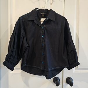 Jessica Simpson Chic Black Blouse with Blue Buttons